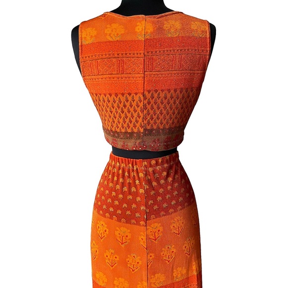 Vintage 90’s Orange Crop Top High Waist Skirt Set - Picture 2 of 3